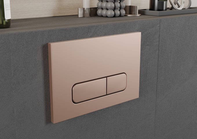 Inbyggda ställ för WC med knapp i roséguld