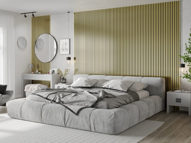 Gyllene vägglameller i sovrum