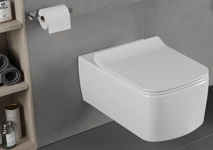 wc-skål och långsamt nedfällbar sits