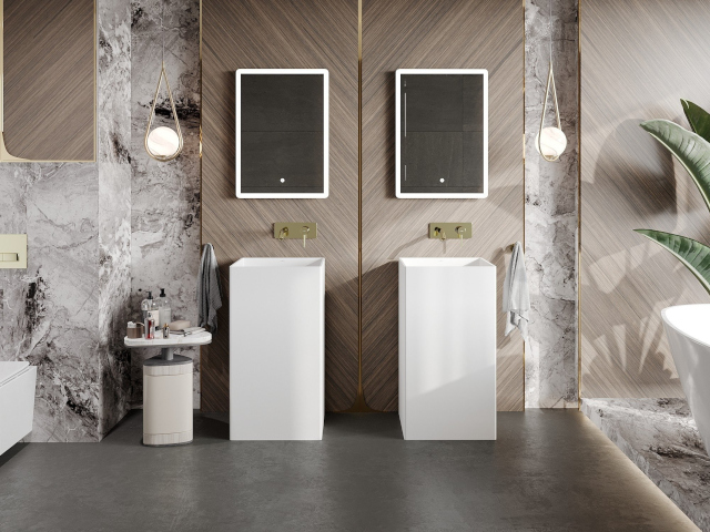 Stenliknande plattor Mexen i ett badrum