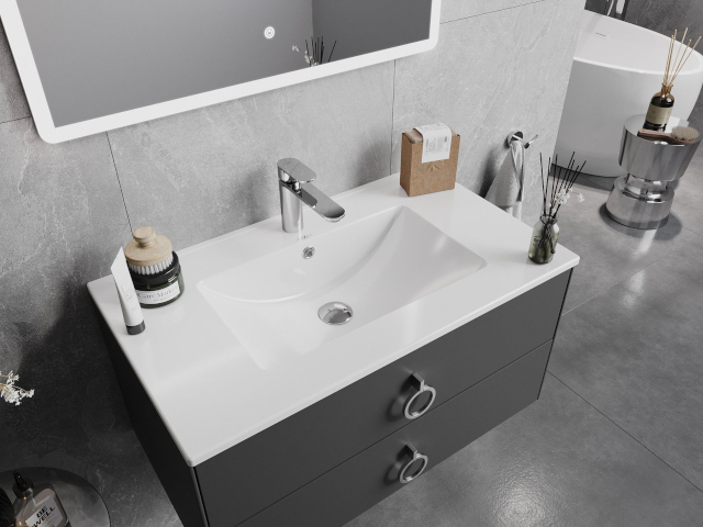 Exempel på arrangemang av badrumsskåp med tvättställ 80