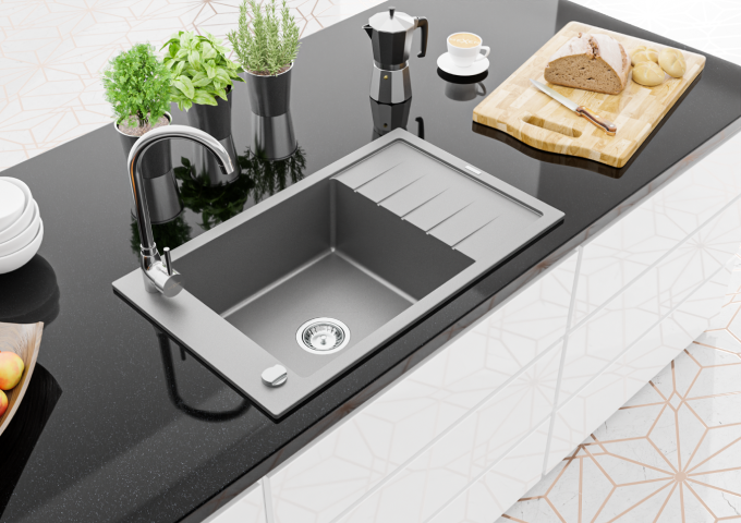 Granitvask med kran enkelkammare med diskbänk