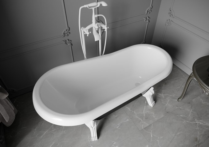 Vita badkar och duschblandare