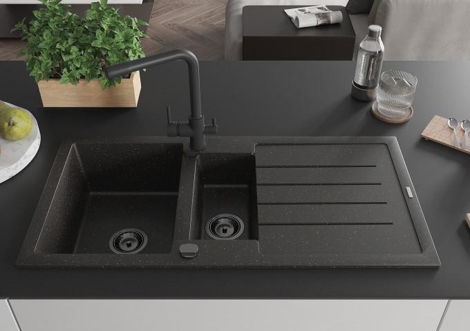 Stående svarta köksblandare