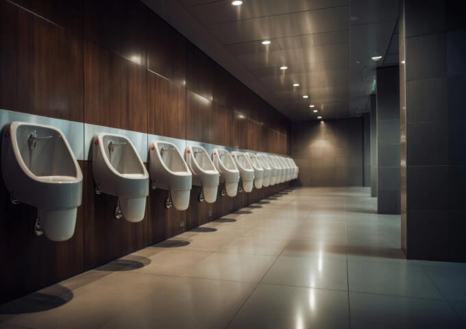 Vita pissoarer i offentligt badrum
