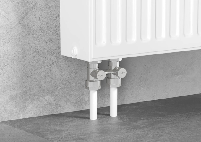 Dubbelrörs vit radiatorventil