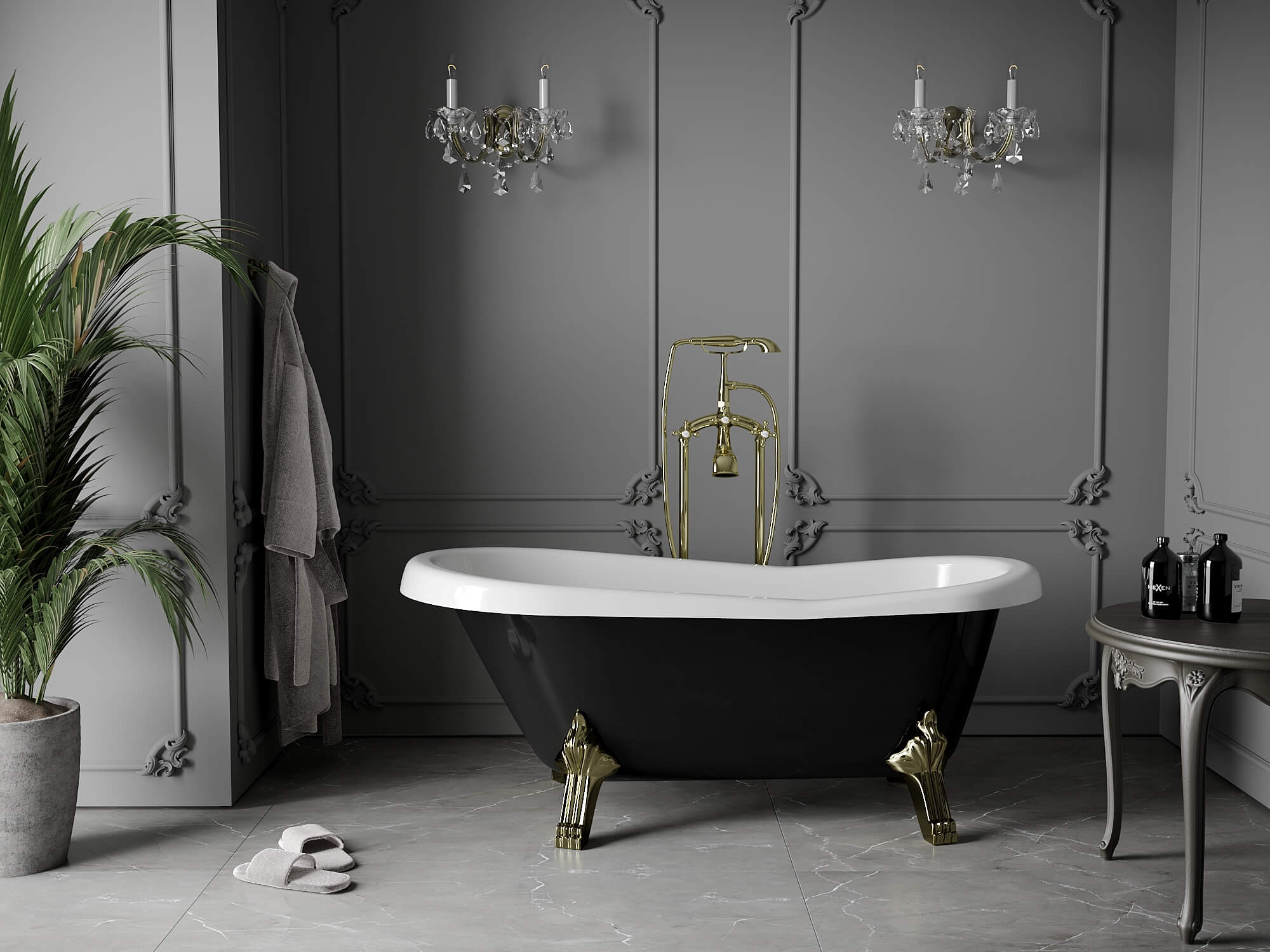 Badkar- och duschblandare vit/guld