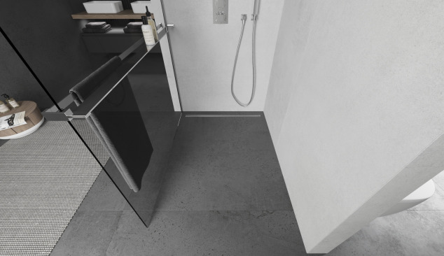 Duschvägg med hylla i modern stil