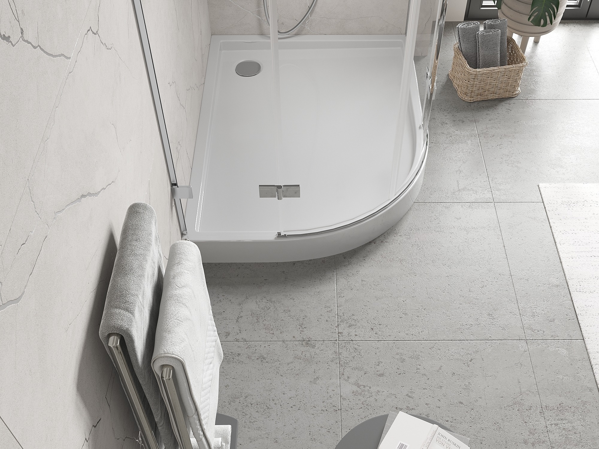 Asymmetrisk halvcirkelformad duschpanna för badrum