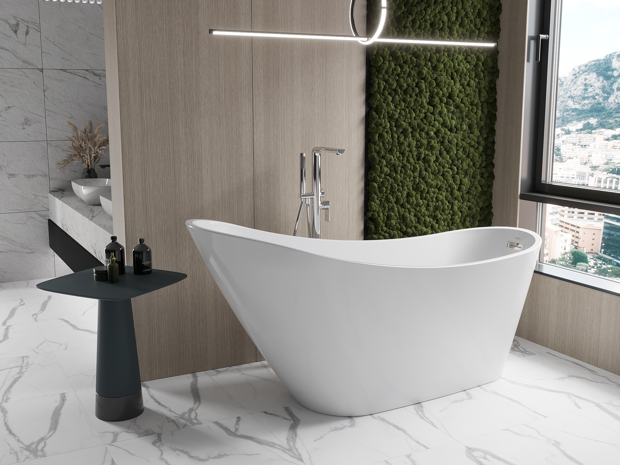 Mysig badrum i jordnära färger - vägg av mossa