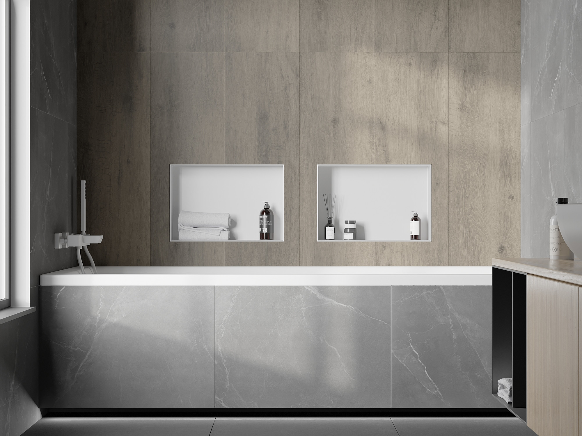 Inbyggt badkar med kakel