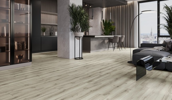 Lyxiga vinylpaneler i kök och vardagsrum