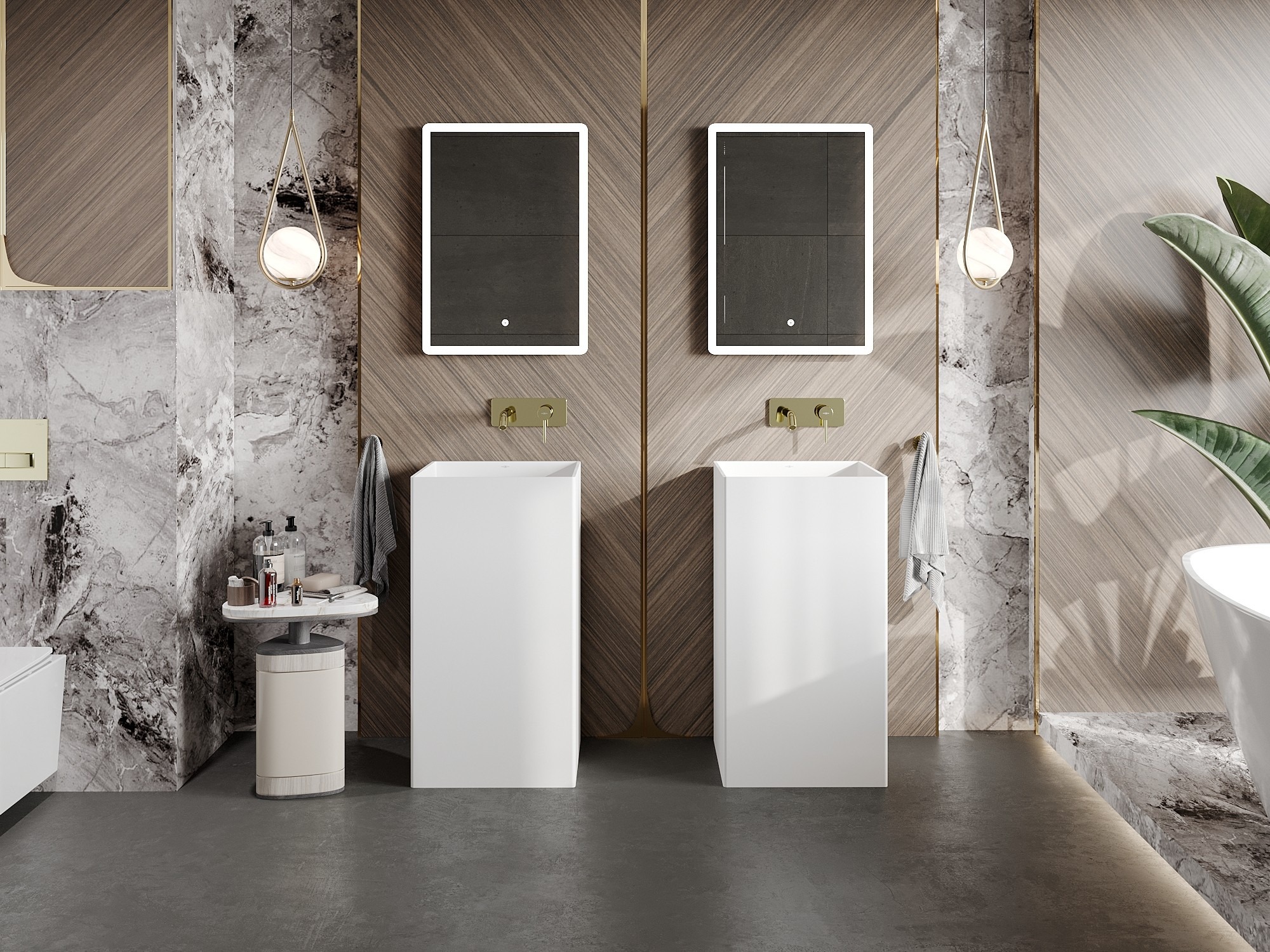 Orientaliskt badrum med trä